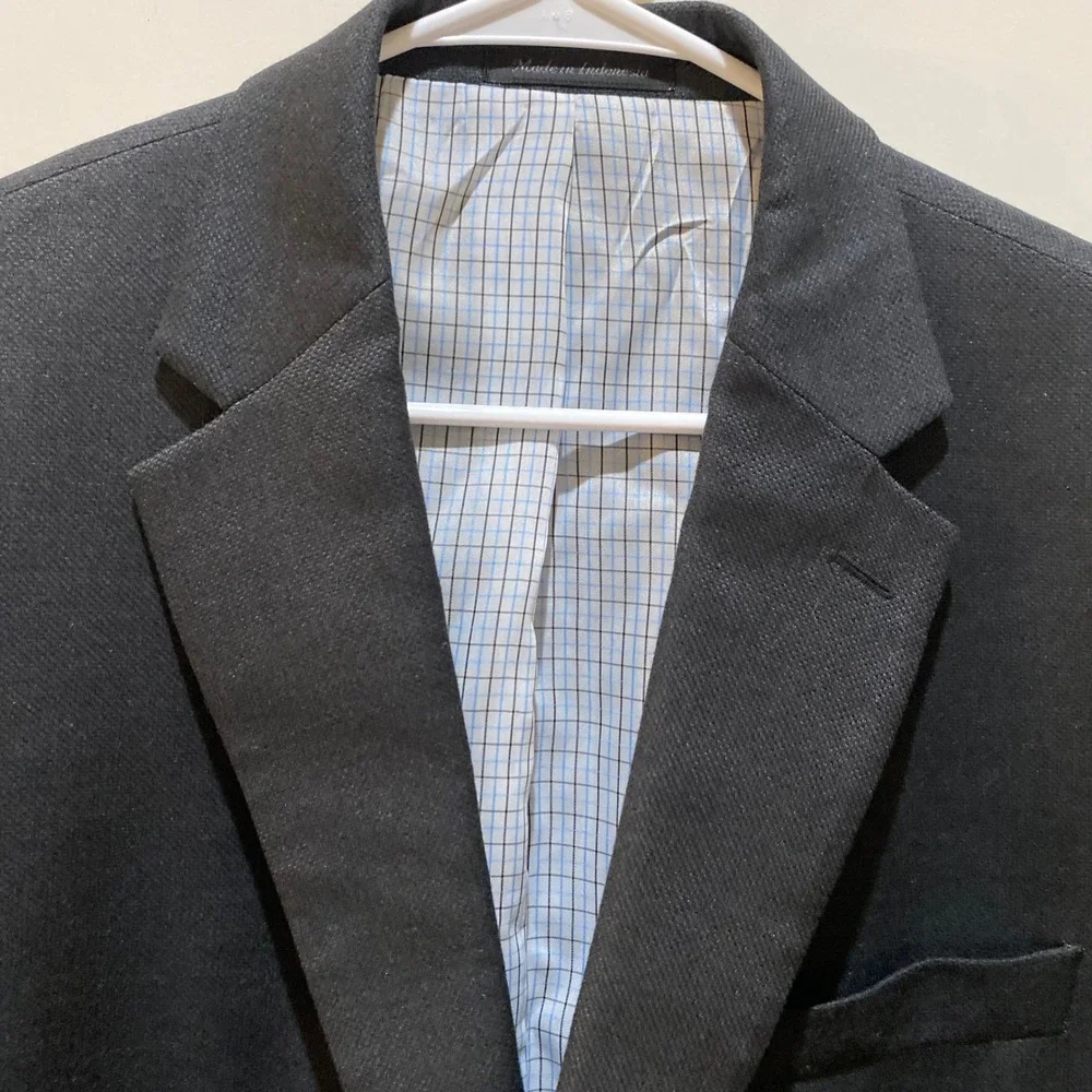 Lauren Ralph Lauren Mens 44R Blazer Jacket Charcoal Black Linen Blend 2-Button